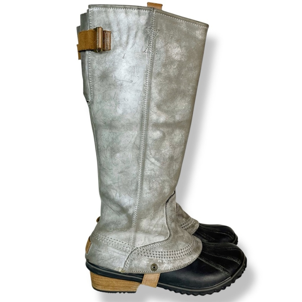 Sorel Slimpack Tall Leather Boots Waterproof Riding Grey